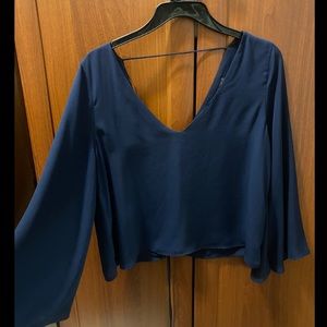Zara Navy Blue Bell Sleeve Blouse Size S